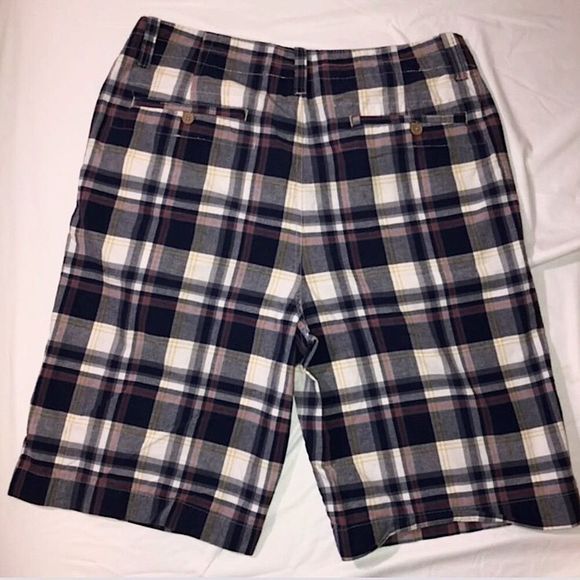 NAUTICA Mens Navy Blue Red White Plaid Flat Front Longer Length Shorts Sz 34 - Picture 5 of 8